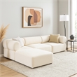 Benjara Zey 4pc Sectional Sofa w/ Reversible Chaise Ottoman Set- Ivory Sherpa