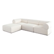 Benjara Zey 4pc Sectional Sofa w/ Reversible Chaise Ottoman Set- Ivory Sherpa