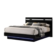 Benjara Pero King Size Bed w Silver Trimmed Headboard- LED Footboard- Black