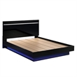 Benjara Pero King Size Bed w Silver Trimmed Headboard- LED Footboard- Black
