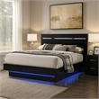 Benjara Pero King Size Bed w Silver Trimmed Headboard- LED Footboard- Black