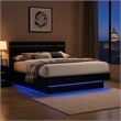 Benjara Pero King Size Bed w Silver Trimmed Headboard- LED Footboard- Black