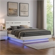 Benjara Pero King Size Bed w Silver Trimmed Headboard- LED Footboard- White