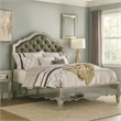 Benjara Mila Queen Bed- Carved Button Tufted Faux Leather- Mirrored- Silver