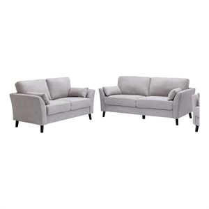 Benjara Otto2 Piece Sofa & Loveseat Set with Padded Cushions- Gray Velvet Fabric