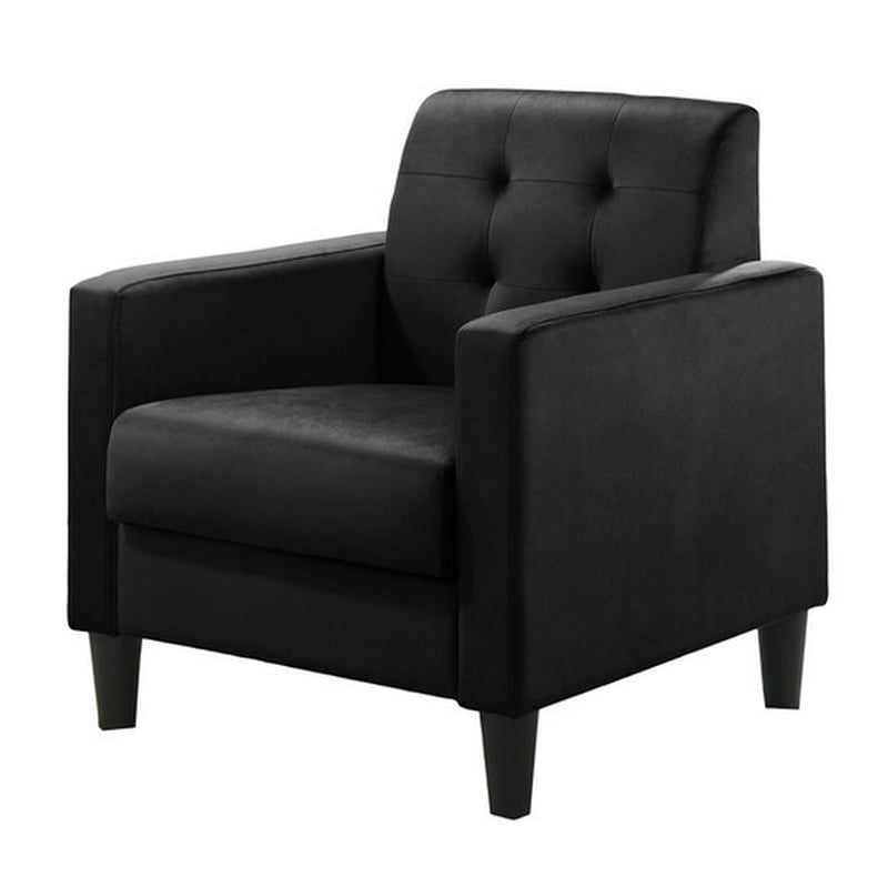 Benjara Oz Living Room Set with 2 Velvet Armchairs- Wood Accent End Table- Black