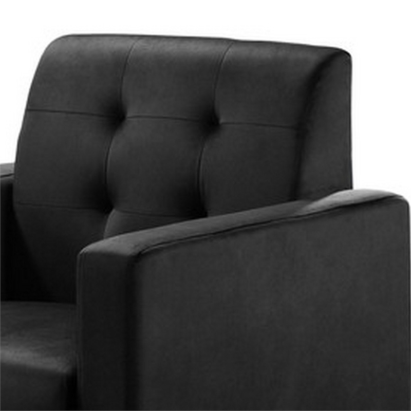 Benjara Oz Living Room Set with 2 Velvet Armchairs- Wood Accent End Table- Black