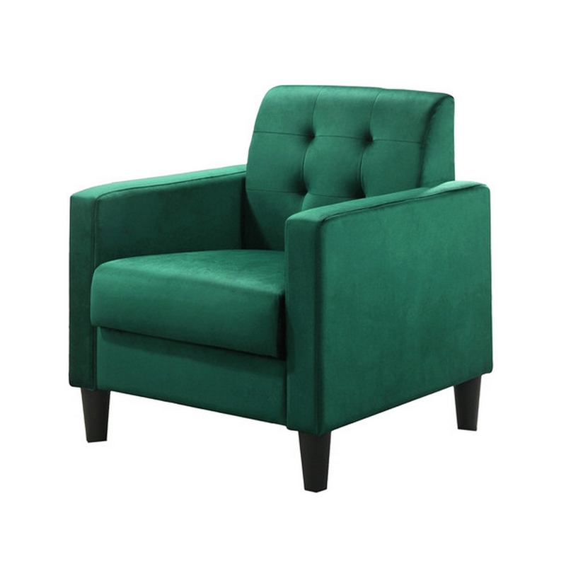 Benjara Oz Living Room Set with 2 Velvet Armchairs- Wood Accent End Table- Green