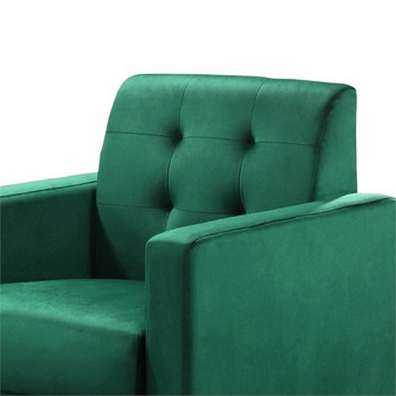 Benjara Oz Living Room Set with 2 Velvet Armchairs- Wood Accent End Table- Green