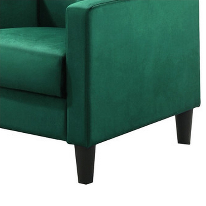 Benjara Oz Living Room Set with 2 Velvet Armchairs- Wood Accent End Table- Green