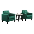 Benjara Oz Living Room Set with 2 Velvet Armchairs- Wood Accent End Table- Green