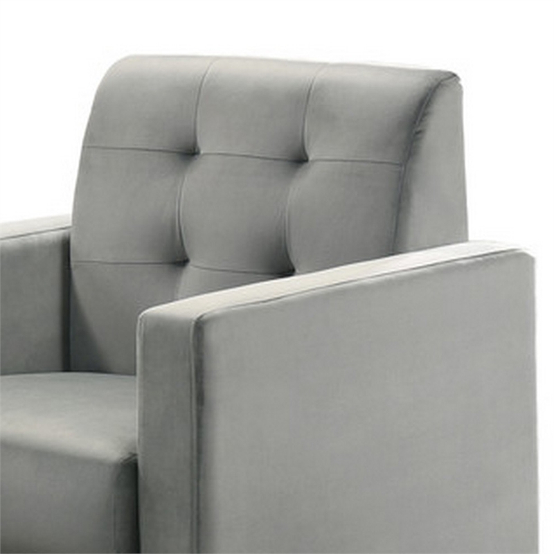 Benjara Oz Living Room Set with 2 Velvet Armchairs- Wood Accent End Table- Gray