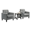 Benjara Oz Living Room Set with 2 Velvet Armchairs- Wood Accent End Table- Gray