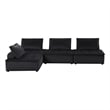 Benjara Alaya 4pc Modular Sectional Sofa- Tufted Seats- Black Velvet Upholstery