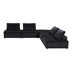 Benjara Alaya 5pc Modular Sectional Sofa with 2 Ottomans-Black Velvet Upholstery