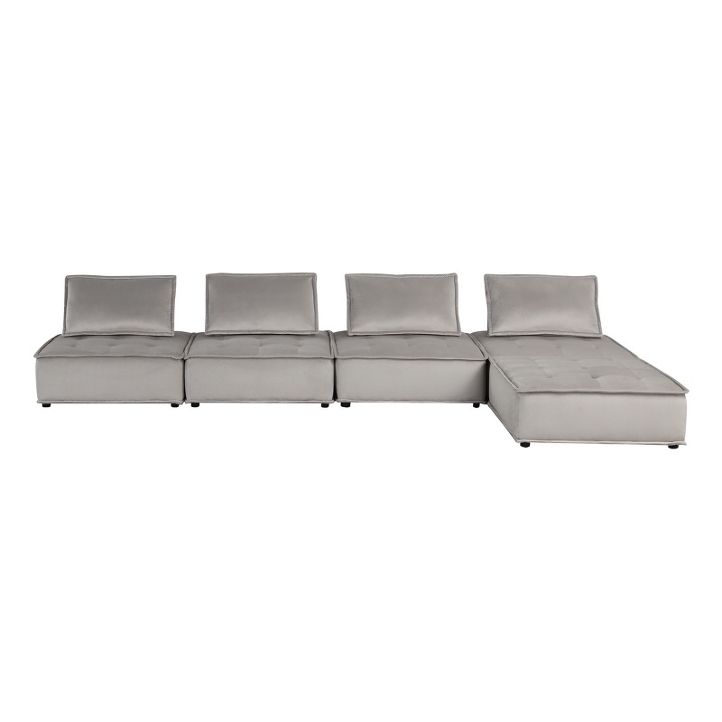 Benjara Alaya 5pc Modular Sofa and Loveseat Set- Tufted Gray Velvet Upholstery