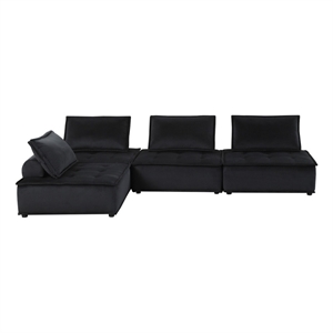 Benjara Alaya 120&quot 3 Piece Modular Sofa- Tufted Soft Black Velvet