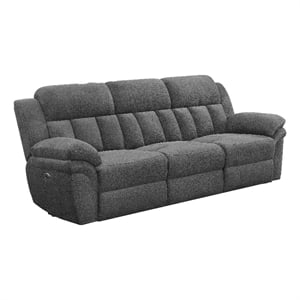 Benjara Diko 99&quot Dual Power Recliner Sofa- Cushioned Tufted Seats- Gray Finish