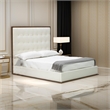 Benjara Cid Jess Queen Platform Bed- White Tufted Faux Leather- Walnut Brown