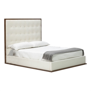 Benjara Cid Jess King Platform Bed- Tufted Faux Leather Upholstery- White/Brown