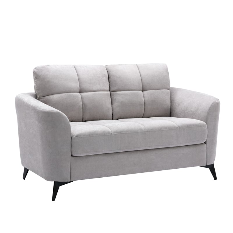 Benjara Odin 2 PC Sofa & Loveseat Set- Light Gray Linen Upholstery