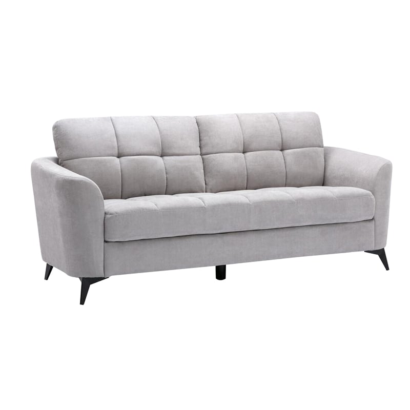 Benjara Odin 2 PC Sofa & Loveseat Set- Light Gray Linen Upholstery