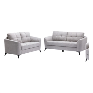 Benjara Odin 2 PC Sofa & Loveseat Set- Light Gray Linen Upholstery