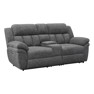 Benjara Jak 86&quot Loveseat- Power Recliner- Padded Back- Charcoal Gray Fabric