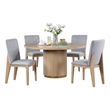 Benjara Emi 5 Piece Dining Table and Chairs Set- Round- Pedestal Base- Oak Brown