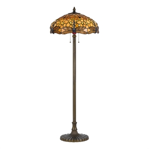 Benjara 2 Bulb Floor Lamp with Dragonfly Design Shade- Multicolor