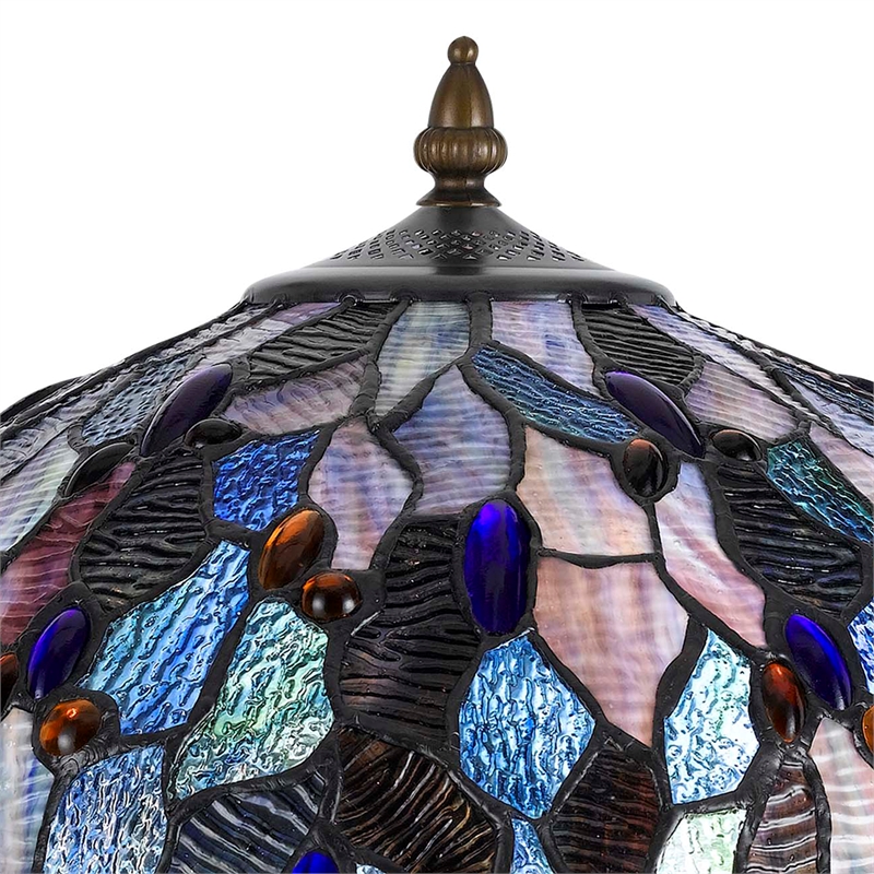 Benjara 2 Bulb Floor Lamp with Mosaic Design Shade- Multicolor
