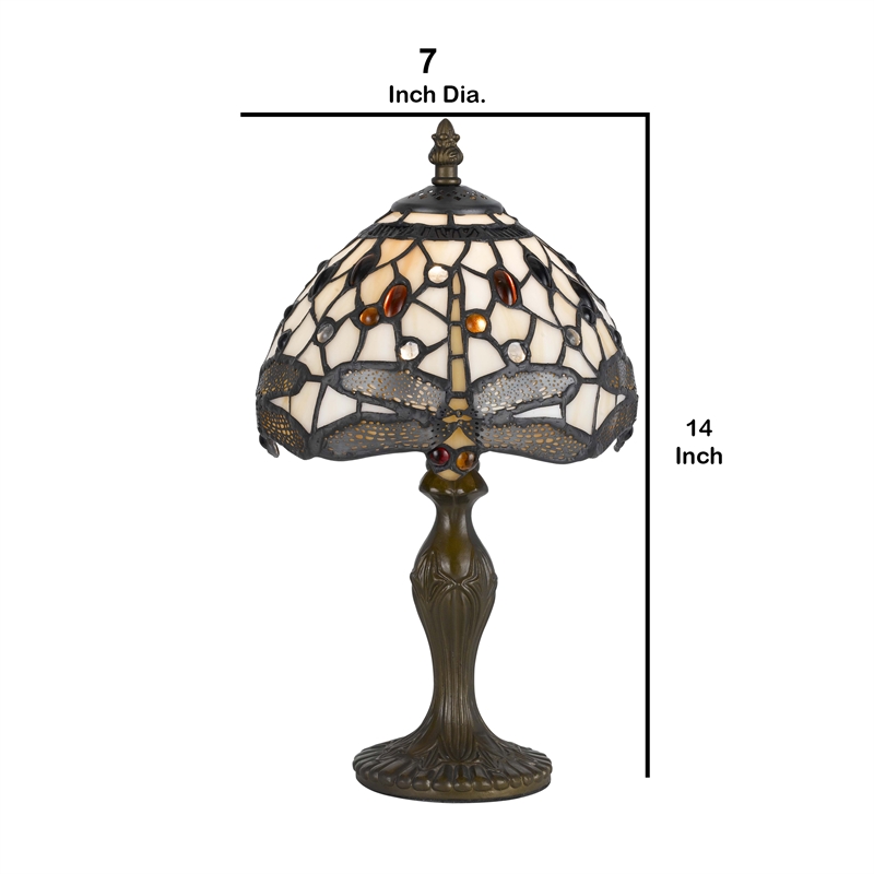 Benjara Metal Body Table Lamp with Dragonfly Design Shade- Multicolor