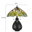 Benjara 2 Bulb Table Lamp with Leaf Design Glass Shade- Multicolor