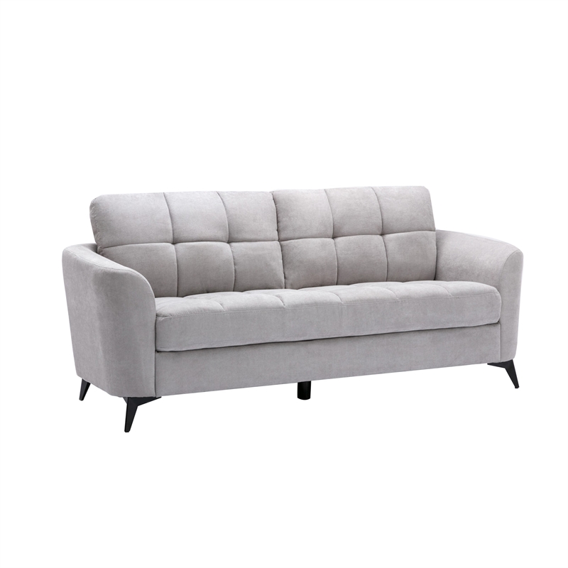 Benjara Odin 3 PC Sofa- Loveseat- Chair Set- Tufted Cushions- Light Gray Velvet