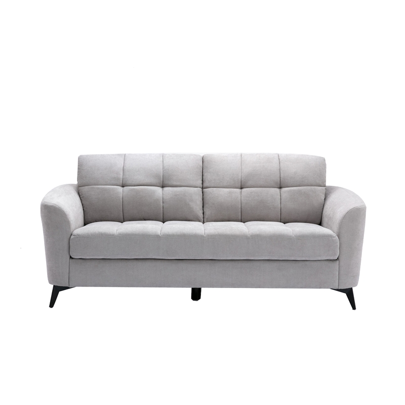 Benjara Odin 3 PC Sofa- Loveseat- Chair Set- Tufted Cushions- Light Gray Velvet