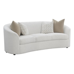 Benjara Tia 89&quot Modern Curved Sofa with 2 Throw Pillows- Cream Boucle Fabric