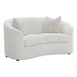 Benjara Tia 66&quot Modern Curved Loveseat- 2 Throw Pillows- Cream Boucle Fabric