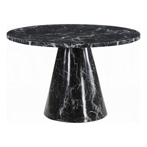 Benjara Olivia Dining Table- Pedestal Base- 48&quot Round Black Faux Stone Top