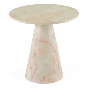Benjara Cid Pany End Table- Modern Off White Faux Marble- Round 24&quot Top