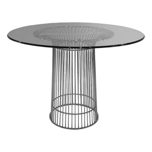 Benjara Pima 40&quot Dining Table- Round Tempered Glass Top- Open Padestal Base
