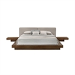 Benjara Nia Queen Size Bed-Gray Faux Leather-Walnut Brown Low Profile Platform