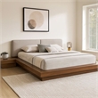 Benjara Nia Queen Size Bed-Gray Faux Leather-Walnut Brown Low Profile Platform