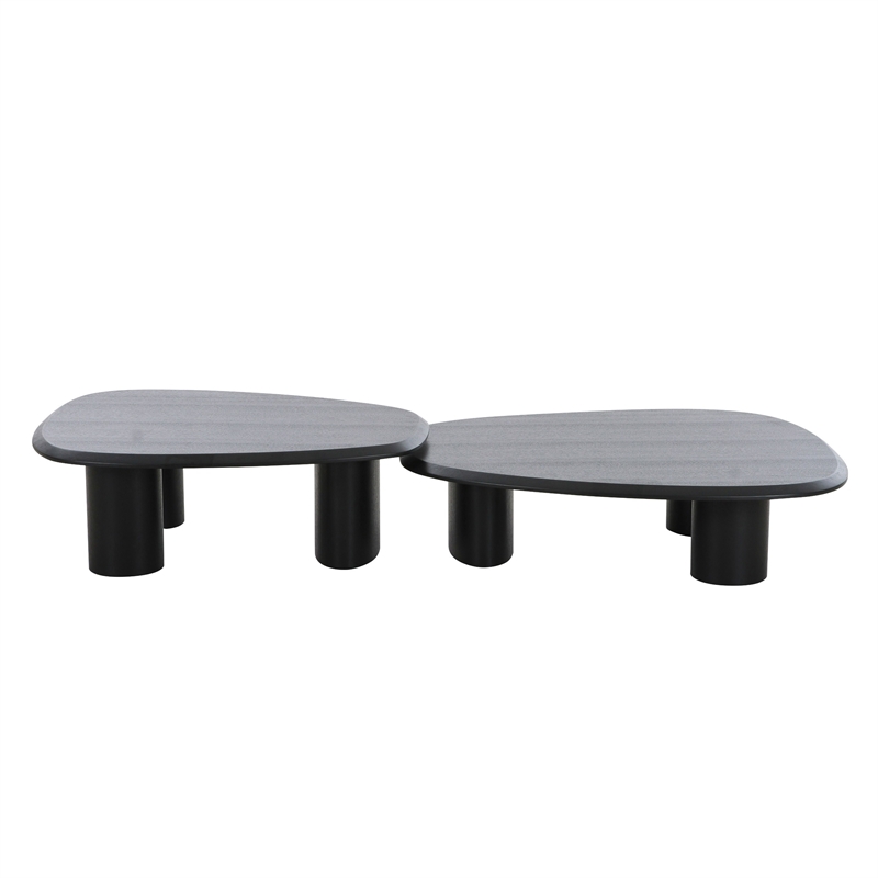 Benjara Cid Sami Coffee Table (Set of 2)- Freeform Shape- Black Solid Wood Frame