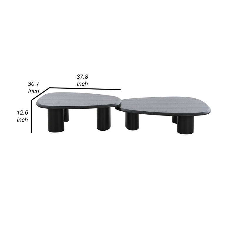 Benjara Cid Sami Coffee Table (Set of 2)- Freeform Shape- Black Solid Wood Frame
