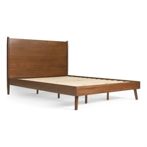 Benjara King Size Bed with Panel Headboard Design- Rich Brown Acacia Wood