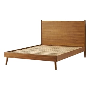Benjara Full Size Bed with Panel Headboard- Natural Brown Acacia Wood