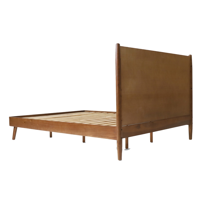 Benjara King Size Bed with Panel Headboard Design- Rich Brown Acacia Wood