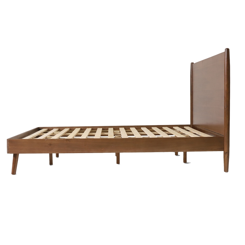 Benjara King Size Bed with Panel Headboard Design- Rich Brown Acacia Wood