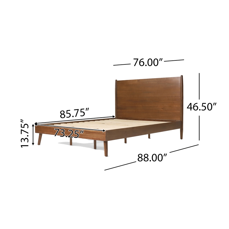 Benjara King Size Bed with Panel Headboard Design- Rich Brown Acacia Wood