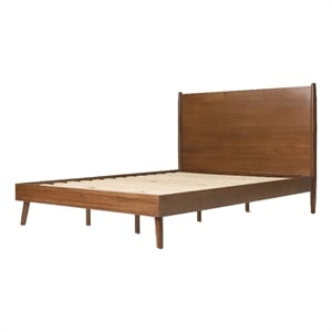 Benjara King Size Bed with Panel Headboard Design- Rich Brown Acacia Wood